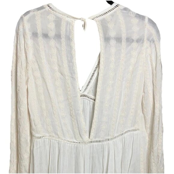L*SPACE White Embroidered Bailey Boho Bell Sleeve Flare Tunic Mini Dress Sz XS - Picture 6 of 7